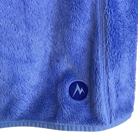 Marmot Cornflower Blue Warm Fuzzy Zip Up Fleece Jacket Mock Neck Pockets Sz M - Picture 3 of 16